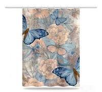 Butterfly Shower Curtain 240 x 200 cm, Waterproof Shower Curtain Quick Dry Bath Washable Polyester Fabric, Extra Long Weighted Hem 12 Hooks, Bathroom Decor, Gifts for Women, Flowers Curtains, Model973