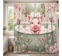 Butterfly Shower Curtain, Spring Fanciful Cherries Blossom Bubbles Spring Peach Polyester Waterproof Decorative Bathroom Curtain Decor for Bathroom Guest Room 54x78 Inch