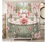 Butterfly Shower Curtain, Spring Fanciful Cherries Blossom Bubbles Spring Peach Waterproof Fabric Design Print Bath Curtains Decor for Toile Bathroom Dorm 72x84 Inch