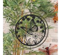 Butterfly Silhouette Hanging Orbit Spinner - Black Metal Wind Spinner Tree Hanger - Magical Garden Ornament - Magic Gifts for Mum