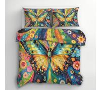 Butterfly Single Duvet Cover Set - Colorful Bedding & Bedroom Decor, Super Soft Microfiber Quilt Cover and 1 Pillowcases, with Zip, Reversible Design A&3R86