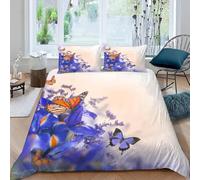 Butterfly Single Duvet Cover Sets Purple Flowers Bedding Single Bed Set 3D Print Ultra Soft Microfiber Quilt Cover 150 x 200 with Zipper Closure and 2 Pillowcases G-3188