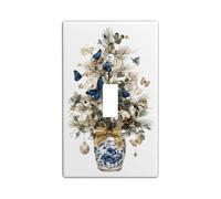 Butterfly Single Light Switch Cover Plate, Christmas Elegant Pine Vase Xmas Blue Plastic Standard Size Switch Plate Decorative for Home Living Room New Apartment Decor (Single)