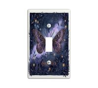 Butterfly Single Light Switch Cover Plate, Fanciful Elegant Moon Stars Halloween Violet Standard Size Wall Switch Plates Accents for New Apartment Home Bedroom Office Decor
