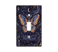 Butterfly Single Light Switch Cover Plate, Fanciful Seasonal Stars Crescent Moon Halloween Navy Standard Size Switch Plate Decorative for Living Room Bedroom Home Office Decor