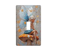 Butterfly Single Light Switch Cover Plate, Fantasy Fanciful Fairy Flower Spring Blue Plastic Standard Size Decorative Wall Plates for Living Room Bedroom Home Office Decor (Single)