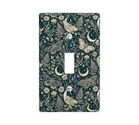 Butterfly Single Light Switch Cover Plate, Nature Bohemian Flower Moon Fall Dark Green Plastic Standard Size Decorative Wall Plates for Bedroom Bathroom Kitchen Entrance Decor (Single)