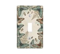 Butterfly Single Light Switch Cover Plate, Nature Vintage Fern Seed Spring Teal Plastic Standard Size Wall Switch Plates Accents for Home Living Room New Apartment Decor (Single)