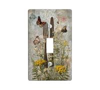 Butterfly Single Light Switch Cover Plate, Vintage Rustic Fork Knife Spring Earthy Plastic Standard Size Wall Switch Plates Accents for Home Living Room Bedroom Bathroom Decor (Single)