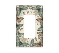 Butterfly Single Rocker Light Switch Cover, Nature Vintage Fern Seed Spring Teal Plastic Standard Size Decorative Wall Plates for Living Room Bedroom Home Office Decor
