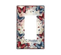 Butterfly Single Rocker Light Switch Cover, Patriotic Vintage Flower Flag Summer Red Plastic Standard Size Switch Plate Decorative for New Apartment Home Bedroom Office Decor