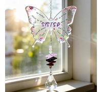 Butterfly Sister Gifts with Greeting Card, Crystal Suncatcher, Acrylic Hanging Decoration for Sister Birthday, New Year, Anniversary Graduation Presents, Windows Garden Home Decor