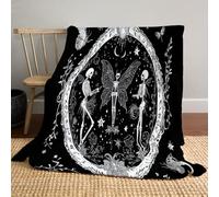 Butterfly Skull Floral Throw Blanket, Retro Illustration Style Blanket Cozy Soft Lightweight Flannel Plush Blankets for Bed Couch Living Room Sofa Chair, 127x152cm