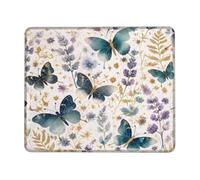 Butterfly Small Mouse Pad, Floral Elegant Flower Leaf Spring Teal Square Rubber Non Slip Portable Cloth Mousepad Accessories for Office Home Computer Laptop Square 8x10 Inch