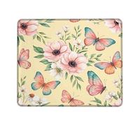 Butterfly Small Mouse Pad, Floral Fanciful Flower Anemone Spring Yellow Square Rubber Smooth Portable Mini Desk Mousepad Accessories for Office Home Computer Laptop Square 8x10 Inch