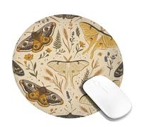 Butterfly Small Mouse Pad, Nature Botanical Moth Flower Fall Beige Round Rubber Washable Aesthetic Desk Mousepads Decor for Home Office Work Gaming Desk Round 8x8 Inch