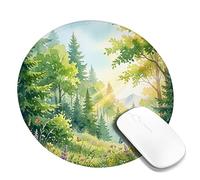 Butterfly Small Mouse Pad, Nature Watercolor Flower Tree Spring Green Round Rubber Smooth Stitched Edge Cloth Mousepad Decor for Home Office Work Gaming Desk Round 8x8 Inch
