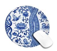 Butterfly Small Mouse Pad, Oriental Traditional Water Lily Duck None Blue Round Rubber Non Slip Portable Mini Desk Mousepad Accessories for Office Home Computer Laptop Round 8x8 Inch