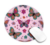 Butterfly Small Mouse Pad, Spring Colorful Flower Heart Spring Peach Round Rubber Smooth Mini Travel Desk Mousepad Idea for Home Office Desk Laptop Gamers Gift Round 8x8 Inch