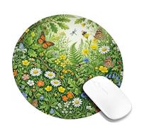 Butterfly Small Mouse Pad, Spring Nature Flower Bee Spring Green Round Rubber Smooth Aesthetic Mousepads for Desk Decor for Home Office Work Gaming Desk Round 8x8 Inch