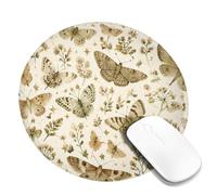 Butterfly Small Mouse Pad, Vintage Natural Flower Star Spring Beige Round Rubber Smooth Aesthetic Desk Mousepads Idea for Home Office Desk Laptop Gamers Gift Round 8x8 Inch