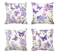 butterfly Sofa Cushion Covers 35 x 35 Outdoor Cushions Set of 4, Purple Decorative Pillows Large Cushions, Velvet Cushion Cover Square Pillow Cases, for Bedroom Garden, Home Decor, a-349