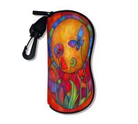 Butterfly Soft Glasses Case, Colorful Floral Art Eyewear Zipper Pouch with Clip, Travel-Friendly Neoprene Reading Glasses B, Colorful, 3x7 Inch