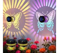 Butterfly Solar Fence Lights, 2 Pack Mini Color Changing Modes Outdoor Wall Step Lights, Waterproof Solar Powered for Patio Garden Camping, Gift for Women