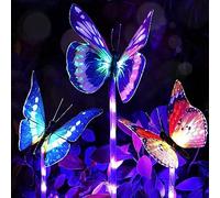 Butterfly Solar Garden Lights Outdoor,3 Pack LED Solar Butterfly Lights Waterproof Multi-Color Changing Garden Lights Fiber Optic Butterfly Outdoor Decoration Lightings for Lawn Yard Path Walkway