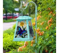 Butterfly Solar Lantern with Shepherd Hook, Outdoor Hanging Metal LED Garden Light Waterproof for Patio Yard Pathway, Butterfly Lantern Decor and Christmas Holiday Gift for Mom Grandma Women