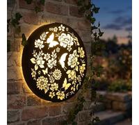 Butterfly Solar Light Round Metal Wall Panel, Stylish Solar-Powered Outdoor Wall Hanging for Garden, Patio, or Fence, Weatherproof Eco-Friendly Metal Decor, 40cm