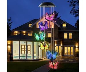 Butterfly Solar Wind Chimes, Waterproof LED Color-Changing Solar Powered Lights for Outdoor Garden, Patio & Home Decoration, Great Gift for Nature Lovers