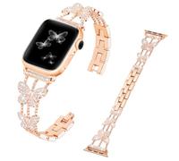 Butterfly Sparkle Women's Metal Diamond IWatch Band Adjustable Metal Strap, Compatible with iwatch 38mm, 40mm, 41mm, 42mm Apple Watch Bands for iWatch Series 10 9 8 7 6 5 4 3 2 1 SE (Rose Gold)