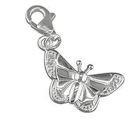Butterfly Sparkly CZ Set Sterling Silver Clip On Charm Pendant with Lobster Clasp for Women - Compatible with Thomas Sabo Charms Bracelet - Women's Clasp Charms