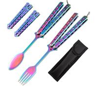 Butterfly Spoon Camping Spoon: Set of 2 Butterfly Fork and Spoon Set, Multifunctional Foldable Spoon with Storage Bag for Kitchen, BBQ, Camping, Travel, Outdoor