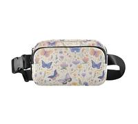 Butterfly Spring Fresh Flowers Fashion Waist Pack Crossbody Bag for Women Men Water Resistant Crossbody Passport Bag with Adjustable Strap for Travel Vacation Running