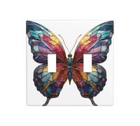 Butterfly Stained Glass Double Gang Toggle Light Cover Wall Plate Switch Decor Standard Size - 11.4x11.4cm