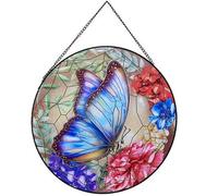 Butterfly Stained Windows Hanging Suncatcher,Crystal Flower Stained Glass Suncatchers Window Ornament Stained Glass Panel Sun Catcher Wall Hanging Decor Birthday Gift