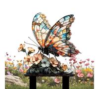 Butterfly Stakes,2D Acrylic Waterproof Retro Stakes with Stone | Outdoor Courtyard Decoration | for Spring Backyard Farmhouse Pathway Party Holiday Courtyard Terrace Park