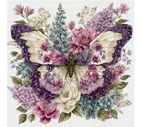 Butterfly Stamped Cross Stitch Kits for Adults, Flowers 11CT Needlepoint Counted Cross Stitch Kits for Beginner, Printed Dimensions Embroidery Kit Art Craft for Home Wall Decor Gift 14x14 Inch