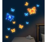 Butterfly Stickers 12pcs, Glow in The Dark Wall Sticker Self Adhesive Butterfly Decorative Sticker for Wall Bedroom Living Room - Blue, Orange