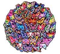 Butterfly Stickers 50 Pcs Cool Neon Butterfly Sticker Pack, Prizes for Kids Classroom, Waterproof Vinyl Stickers for Water Bottles, Scrapbook, Journal, Skateboard, Laptop, Tumbler, Luggage, Guitar etc