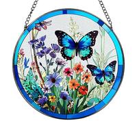 Butterfly Sun Catchers for Windows, Acrylic Hanging Sun Catchers, Colorful Floral Butterfly Suncatcher with Metal Chain for Window, Wall, Bedroom, Living Room, Balcony Decor