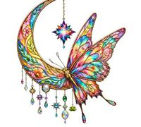 Butterfly Sun Catchers for Windows, Moon Butterfly Acrylic Suncatcher, Stained Glass Window Hanging Ornament, 2D Flat Hanging Garden Ornament Suncatchers for Home Window Wall Decoration