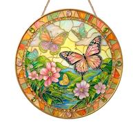 Butterfly Sun Catchers for Windows, Stained Glass Suncatchers for Windows, Colourful Floral Butterfly Window Hanging Garden Ornament for Home, Outdoor, Patio