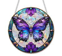 Butterfly Sun Catchers, Stained Glass Effect Acrylic Suncatcher, Purple Butterfly Ornament for Windows, Living Room, Bedroom, Home Balcony Decoration
