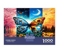 Butterfly Sun Moon 1000 Piece Jigsaw Puzzle Bundle Dual Seasonal Harmony Jigsaw Puzzle Extra-Thick Cardboard Collector Mind Relaxation Travel Office Break Holiday 38x26cm/1000pcs