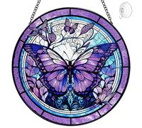 Butterfly Suncatcher Stained Glass Window Hanging - 8” Handmade Stained Glass Suncatchers for Windows Hanging - Sun Catchers Indoor Wall Art Garden Decor Catcher with Hook - Butterfly Gift for Women