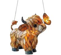 Butterfly Suncatcher Stained Glass Window Hanging Farm Ornament For Home Window Garden Farmhouse Decor Gift For Cow Lovers Big Gnome Christmas Decorations (Orange, One Size)