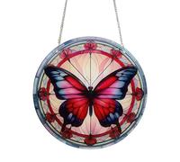 Butterfly Suncatcher Window, Dream Catcher with Butterfly and Tree of Life Hanging Colorful Stained Glass Dragonfly Shape Butterfly Ornaments for Window, Wall, Living Room, Wall Decor, Suncatcher